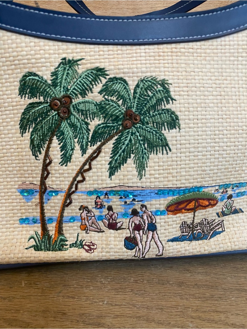 Etienne Aigner Womens Straw Beach Themed Embroidered Purse Sequins NWOT - Picture 4 of 8